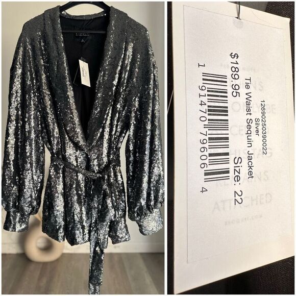 NWT $189 Eloquii Sequin Sparkly Evening Festive Belted Jacket Size 22 - Picture 1 of 5